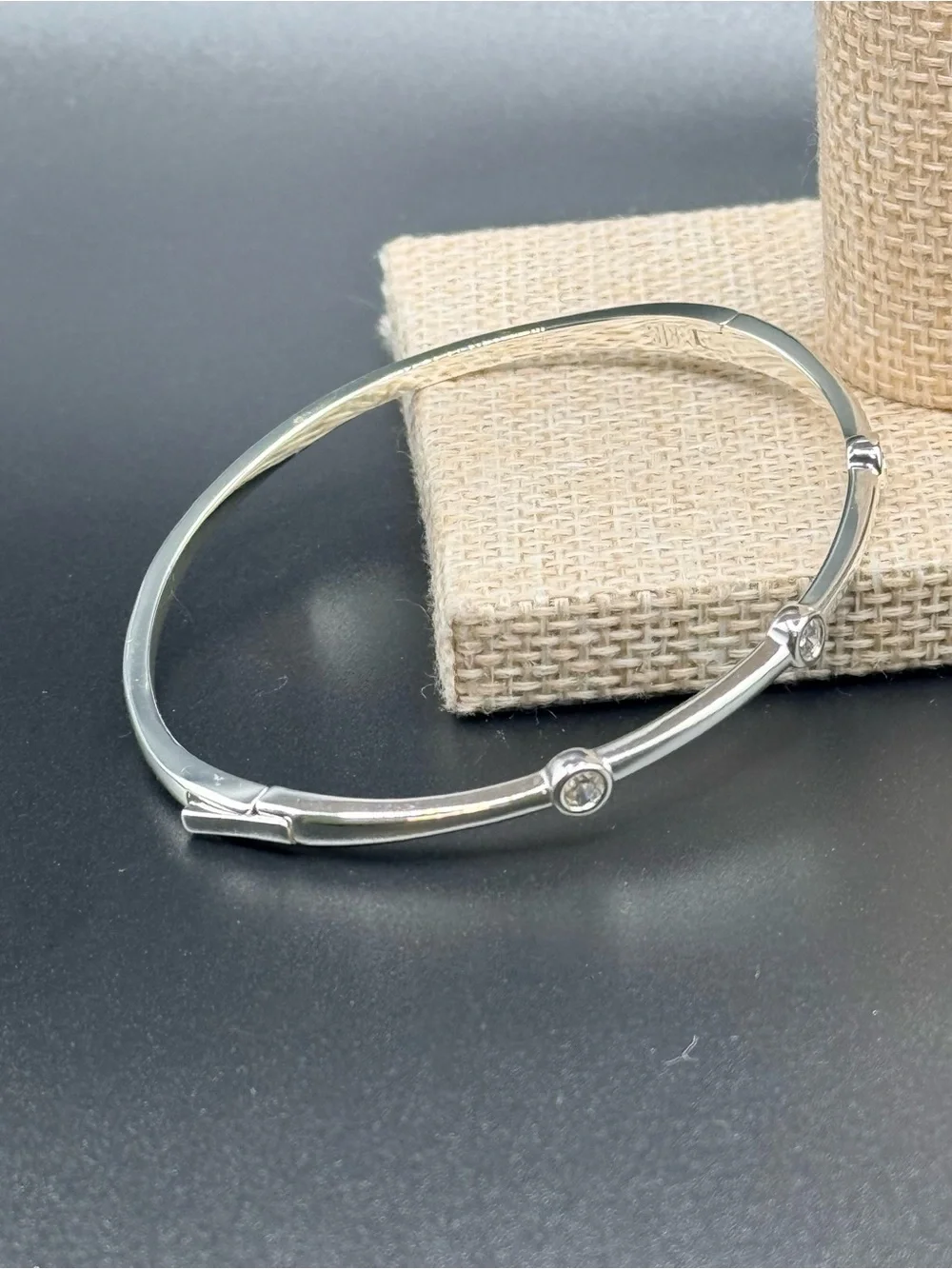 Lauren Ralph Lauren Silver-Tone Crystal Hinge Bangle Bracelet
